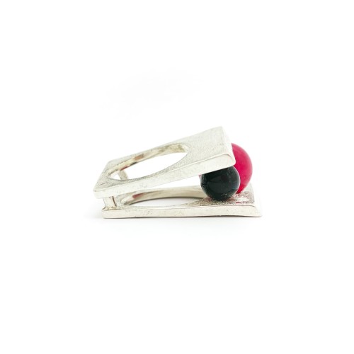 Anello BlackMax Onice nera e Quarzo rosso  sferica MAX2