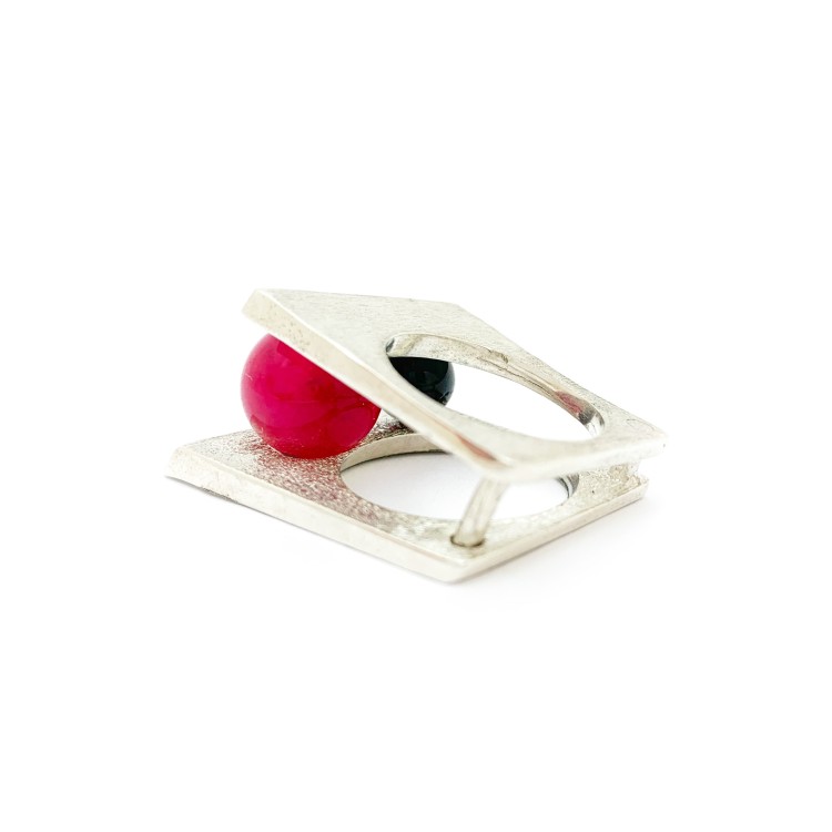 Anello BlackMax Onice nera e Quarzo rosso  sferica MAX2