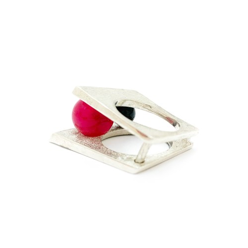 Anello BlackMax Onice nera e Quarzo rosso  sferica MAX2