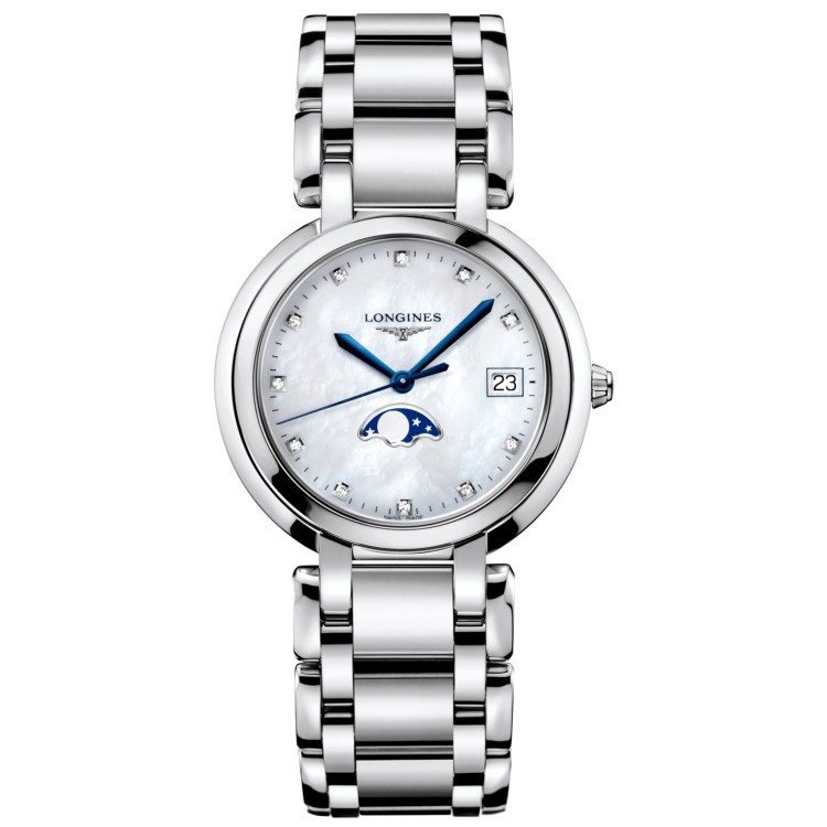 LONGINES PRIMA LUNA L8.116.4.87.6 Fasi Lunari misura 34 mm  Acciaio Quarzo Mop Diamanti