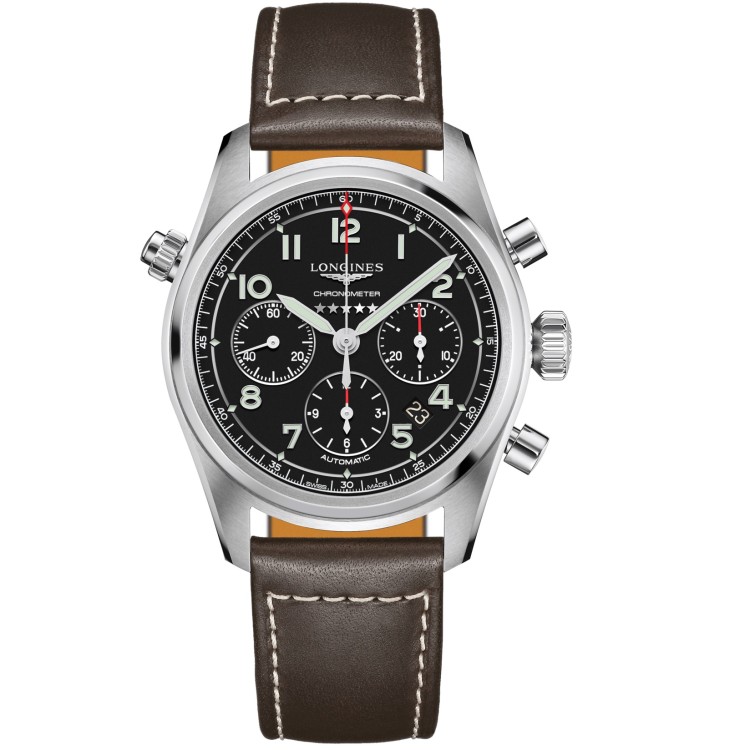 LONGINES SPIRIT L3.820.4.53.0 Cronografo Acciaio Automatico 42 mm Nero con Pelle