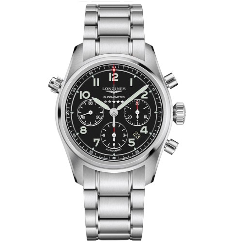 LONGINES SPIRIT L3.820.4.53.6 Cronografo Acciaio Automatico 42 mm Nero con bracciale