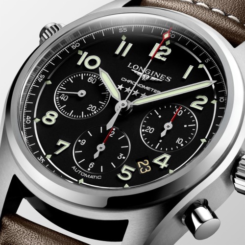 LONGINES SPIRIT L3.820.4.53.0 Cronografo Acciaio Automatico 42 mm Nero con Pelle