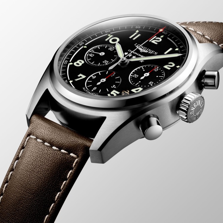 LONGINES SPIRIT L3.820.4.53.0 Cronografo Acciaio Automatico 42 mm Nero con Pelle