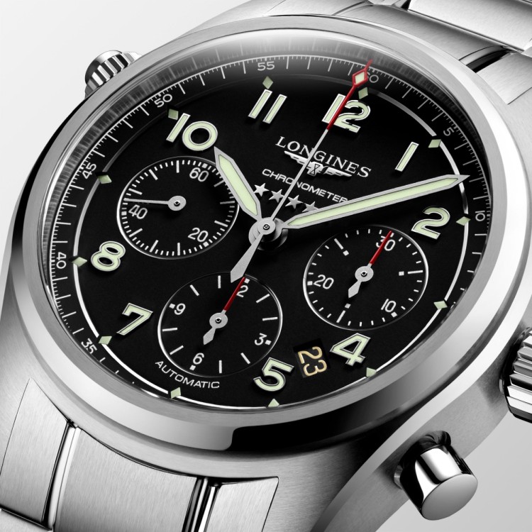 LONGINES SPIRIT L3.820.4.53.6 Cronografo Acciaio Automatico 42 mm Nero con bracciale