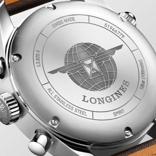 LONGINES SPIRIT L3.820.4.53.0 Cronografo Acciaio Automatico 42 mm Nero con Pelle