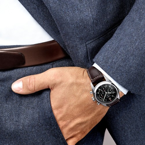 LONGINES SPIRIT L3.820.4.53.0 Cronografo Acciaio Automatico 42 mm Nero con Pelle
