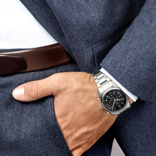 LONGINES SPIRIT L3.820.4.53.6 Cronografo Acciaio Automatico 42 mm Nero con bracciale