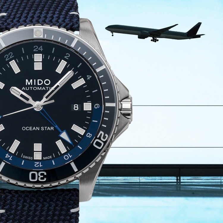 MIDO Ocean Star GMT M026.629.17.051.00 Automatico in Acciaio 44 mm Nero Lunetta ceramica Blu