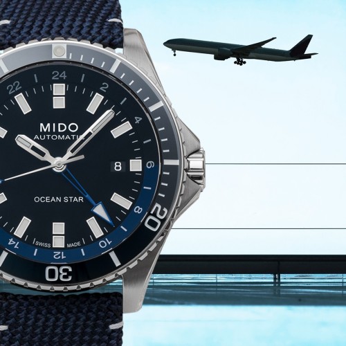 MIDO Ocean Star GMT M026.629.17.051.00 Automatico in Acciaio 44 mm Nero Lunetta ceramica Blu