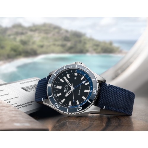 MIDO Ocean Star GMT M026.629.17.051.00 Automatico in Acciaio 44 mm Nero Lunetta ceramica Blu