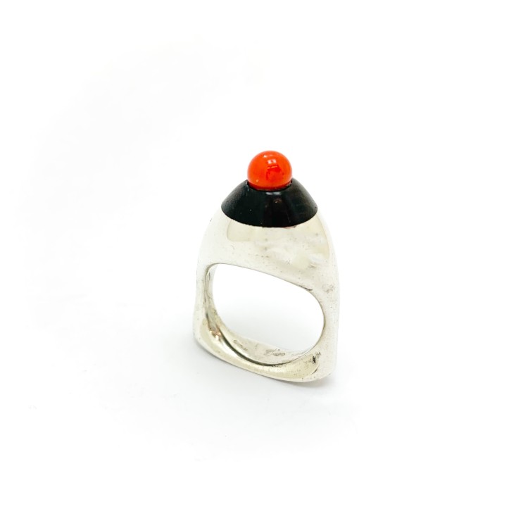 Anello BlackMax Argento Corallo e Ebano MAX13