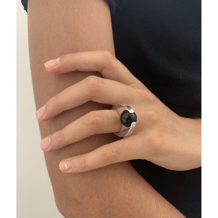 Anello BlackMax Argento Onice sferica MAX21