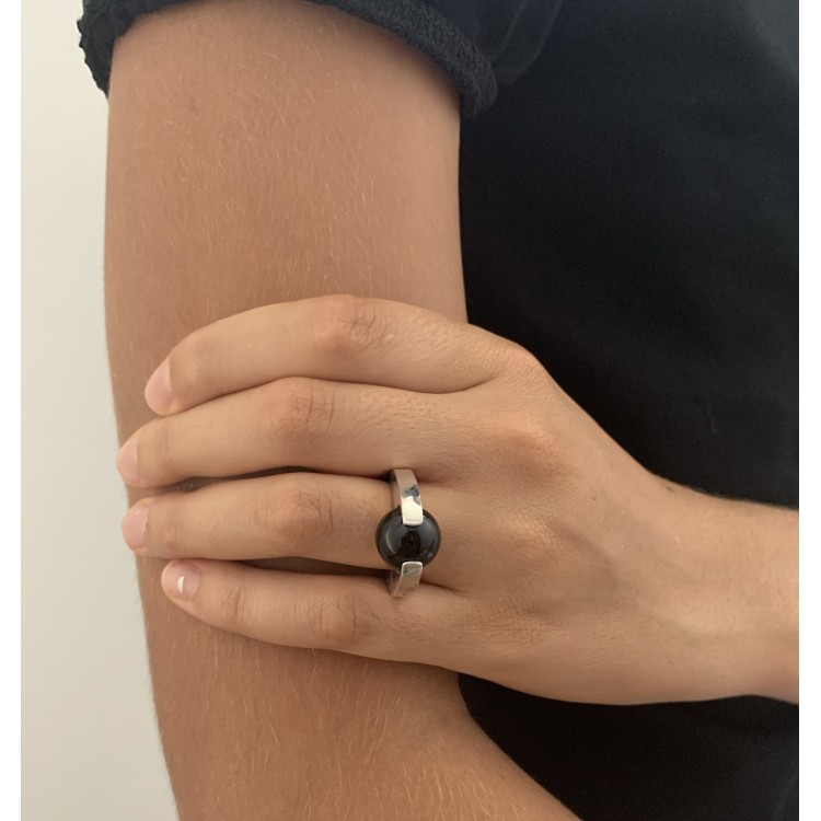Anello BlackMax Argento Onice sferica MAX21