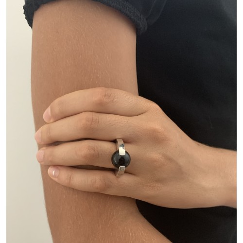 Anello BlackMax Argento Onice sferica MAX21