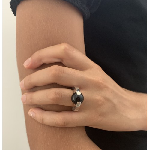 Anello BlackMax Argento Onice sferica MAX21