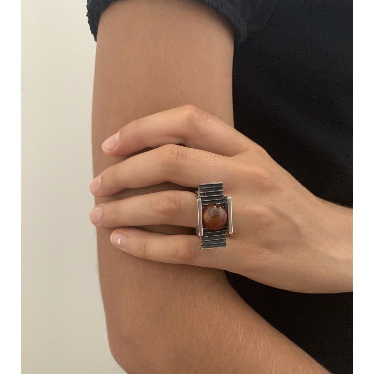 Anello BlackMax Corniola sferica MAX25