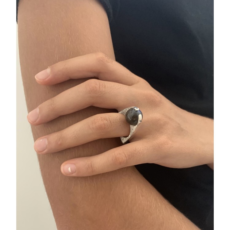 Anello BlackMax Labradorite sferica MAX29