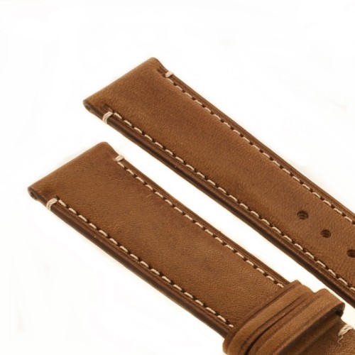Cinturino Pelle Cuoio Greco Marrone opaco 20/18 mm B37B classico cuciture chiare