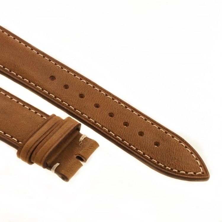 Cinturino Pelle Cuoio Greco Marrone opaco 20/18 mm B37B classico cuciture chiare