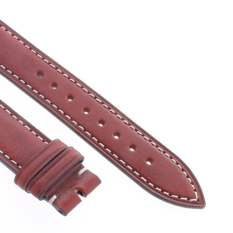 Cinturino Pelle Cuoio Greco Rosso Bordeaux opaco 18/16 mm B37B classico cuciture chiare