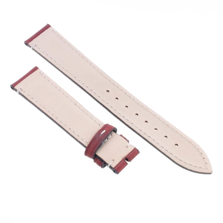 Cinturino Pelle Cuoio Greco Rosso Bordeaux opaco 18/16 mm B37B classico cuciture chiare