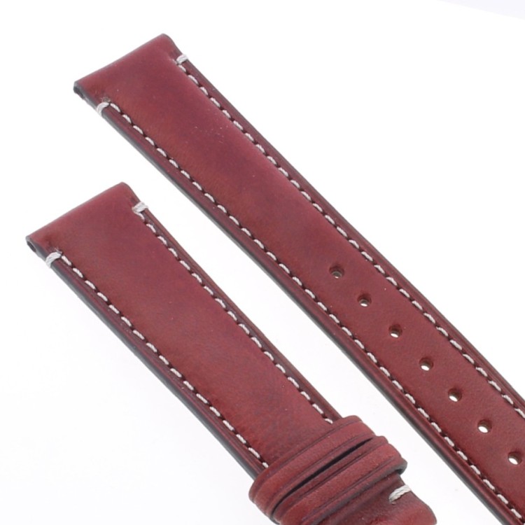 Cinturino Pelle Cuoio Greco Rosso Bordeaux opaco 20/18 mm B37B classico cuciture chiare