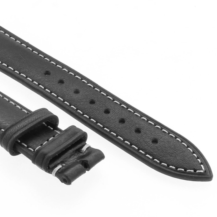 Cinturino Pelle Cuoio Greco Nero opaco 18/16 mm B37B classico cuciture chiare