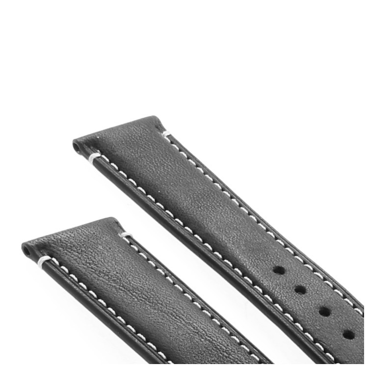 Cinturino Pelle Cuoio Greco Nero opaco 20/18 mm B37B classico cuciture chiare