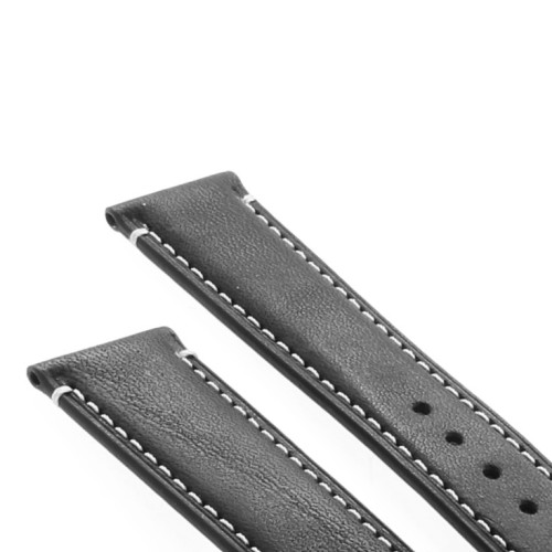 Cinturino Pelle Cuoio Greco Nero opaco 20/18 mm B37B classico cuciture chiare
