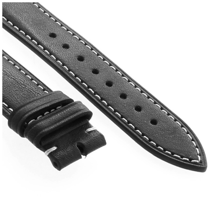 Cinturino Pelle Cuoio Greco Nero opaco 20/18 mm B37B classico cuciture chiare