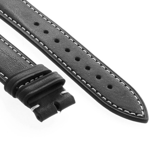 Cinturino Pelle Cuoio Greco Nero opaco 20/18 mm B37B classico cuciture chiare