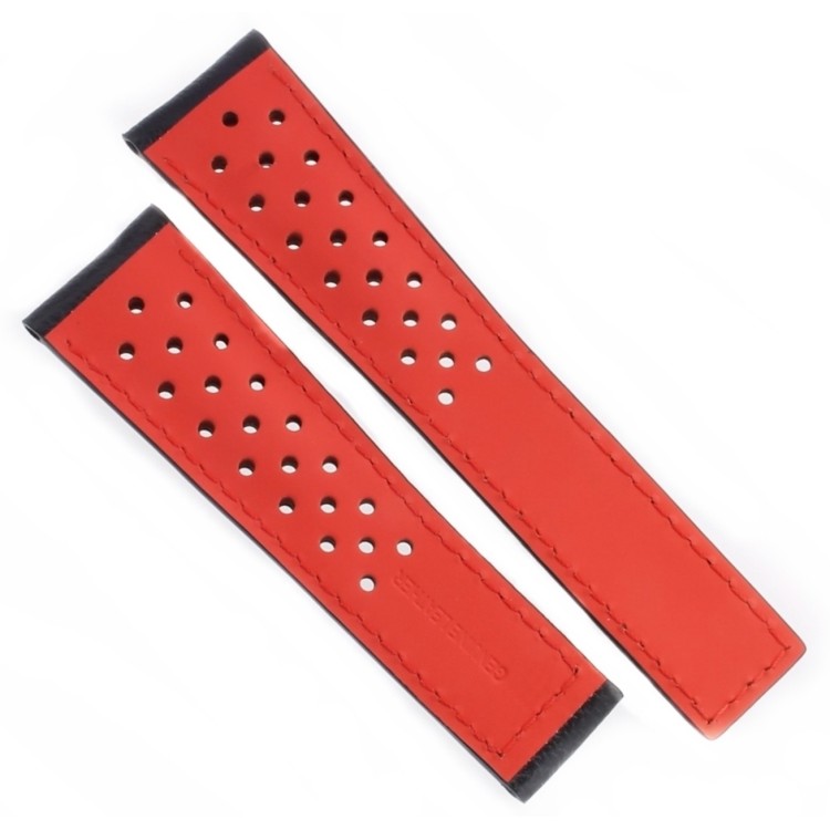 Tag Heuer Cinturino Monaco FC6338 Pelle Nera Forata 22/18 mm interno rosso WW2119