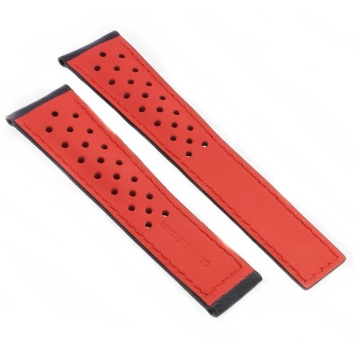 Tag Heuer Cinturino Monaco FC6338 Pelle Nera Forata 22/18 mm interno rosso WW2119