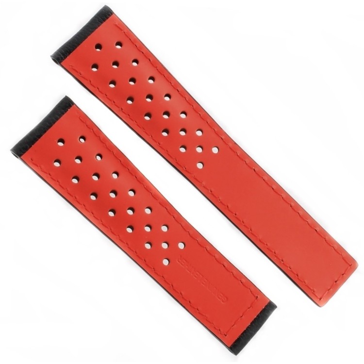 Tag Heuer Cinturino Monaco FC6338 Pelle Nera Forata 22/18 mm interno rosso WW2119