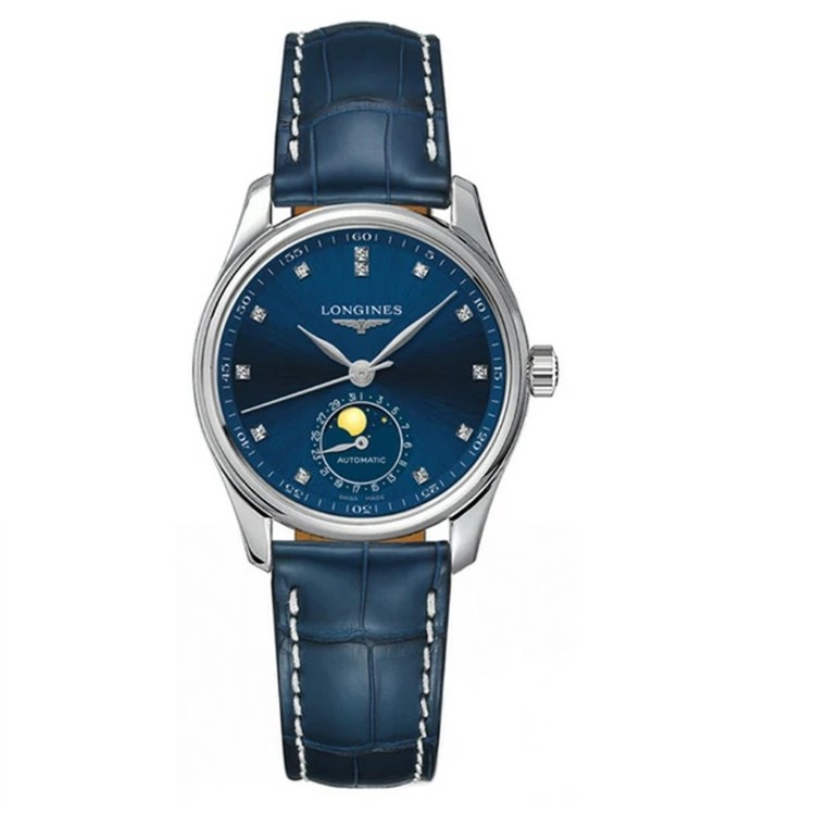 LONGINES MASTER COLLECTION L2.409.4.97.0  Automatico Lunario 34 mm alligatore diam Blu