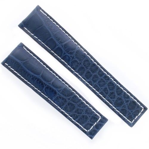 Tag Heuer Cinturino Monaco Alligatore Blu Aftermarket Compatibile 22/18 mm cuciture chiare