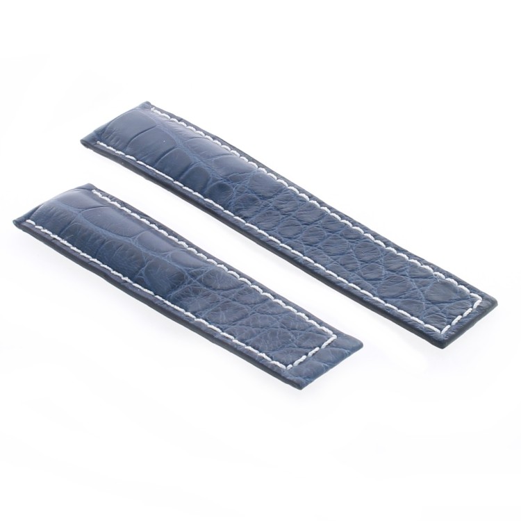 Tag Heuer Cinturino Monaco Alligatore Blu Aftermarket Compatibile 22/18 mm cuciture chiare
