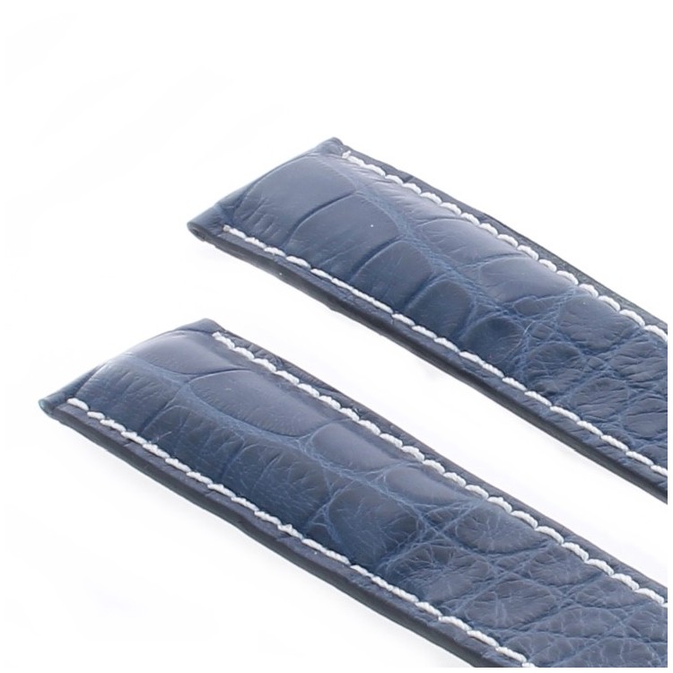 Tag Heuer Cinturino Monaco Alligatore Blu Aftermarket Compatibile 22/18 mm cuciture chiare