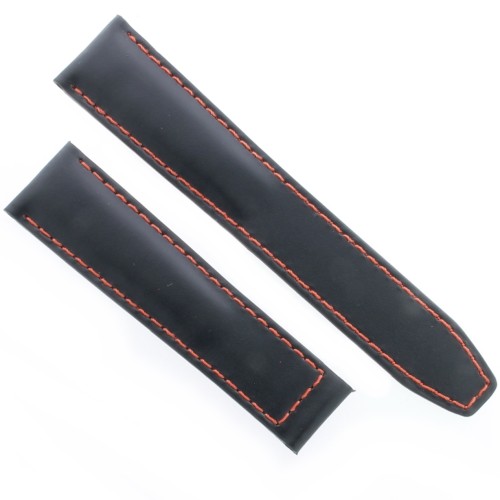 Cinturino Misure adatte a Tag Heuer Carrera Pelle Nero 20/18 mm Cuciture Rosse per chiusura sottile.