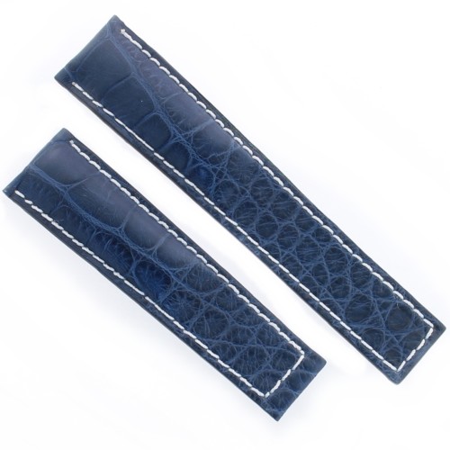 Cinturino Misure adatte a Tag Heuer Monaco Alligatore Blu 22/18 mm Cuciture Chiare.