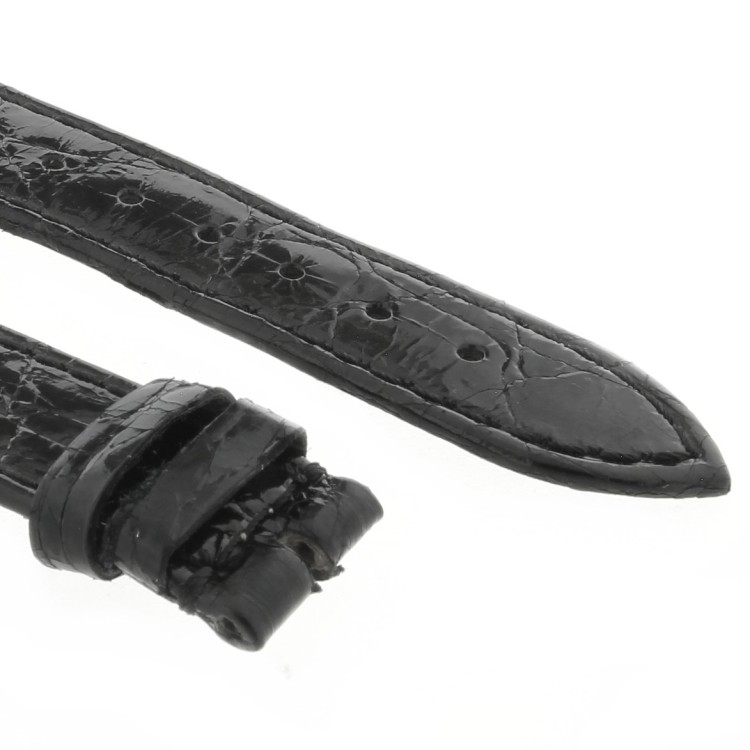 Cinturino Coccodrillo Nero Lucido Piatto 18/16 mm B30B forma classica