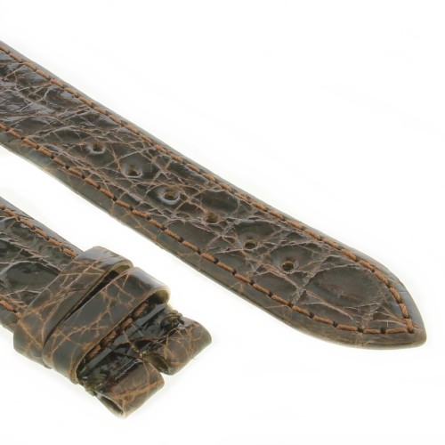 Cinturino Coccodrillo Marrone Testa di Moro Lucido Piatto 18/16 mm B30B forma classica