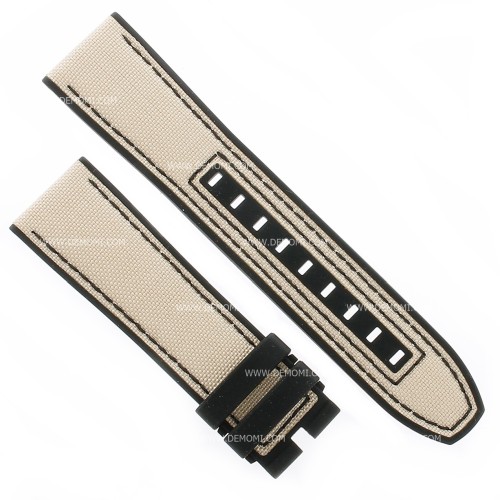 Mido Cinturino Caucciù e Stoffa Beige 22/20 mm per Multifort. Compreso di Fibbia ardiglione 20 mm acciaio PVD Nero