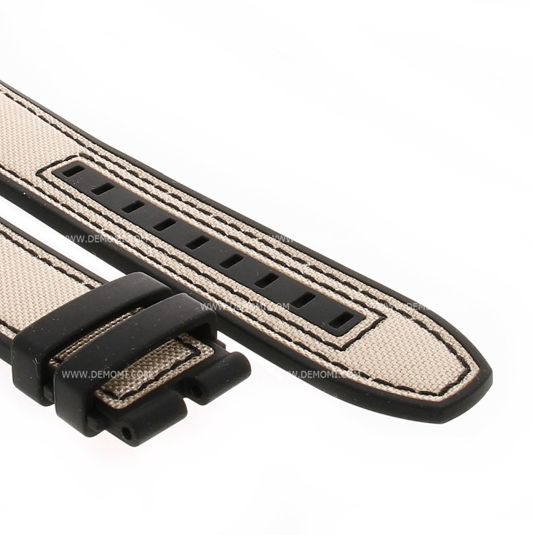 Mido Cinturino Caucciù e Stoffa Beige 22/20 mm per Multifort. Compreso di Fibbia ardiglione 20 mm acciaio PVD Nero