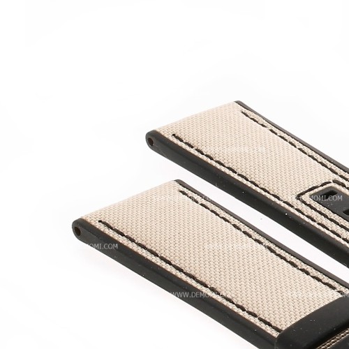 Mido Cinturino Caucciù e Stoffa Beige 22/20 mm per Multifort. Compreso di Fibbia ardiglione 20 mm acciaio PVD Nero