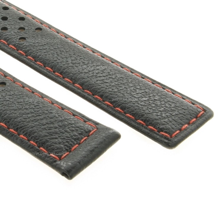 Tag Heuer Cinturino Pelle FC6454  Nero con cuciture rosse 21/18 mm Carrera CBM211