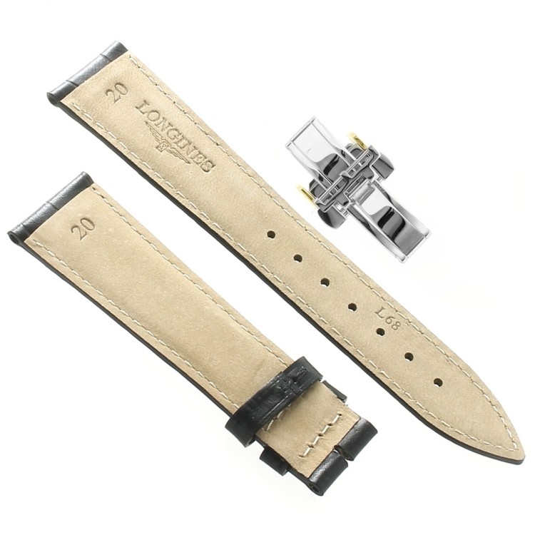 Longines Cinturino L682101263 FDG Stampa Alligatore Nero 20/16 mm Heritage