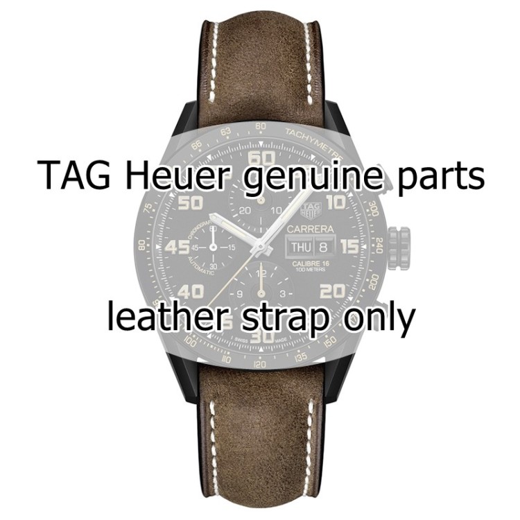 Tag Heuer Cinturino per Carrera CV2A84 FC6394 Pelle Marrone misure 22/20 mm cuciture chiare