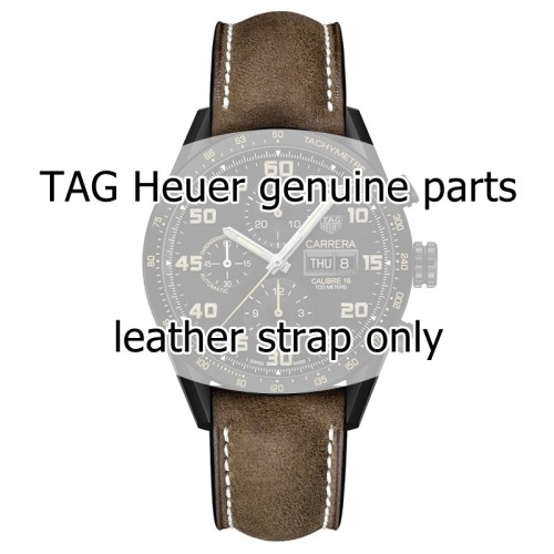 Tag Heuer Cinturino per Carrera CV2A84 FC6394 Pelle Marrone misure 22/20 mm cuciture chiare